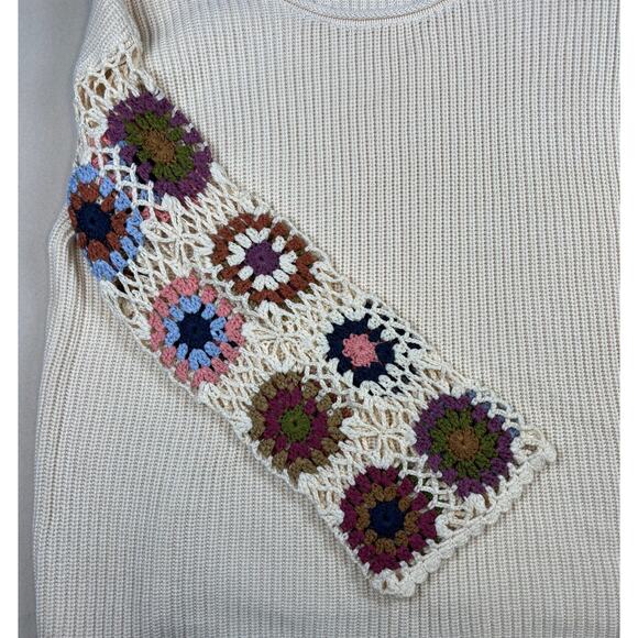 Heyson Small crew neck sweater with crochet floral granny square sleeves Size S - Picture 7 of 9